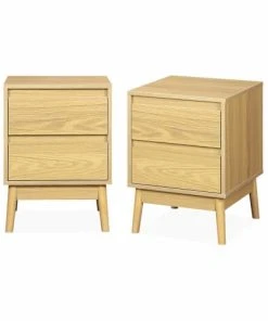 Alice's Garden 2 Tables De Chevet Décor Bois, Deux Tiroirs