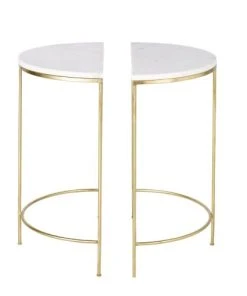Maisons Du Monde 2 Tables De Chevet En Métal Doré Et Marbre Blanc