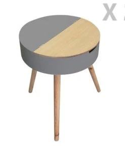 TOILINUX 2 Tables De Nuit Coffre Scandinave Gris