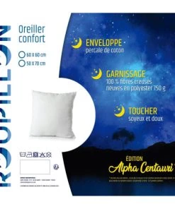 Roupillon ALPHA CENTAURI Oreiller Confort Percale/Microfibre - Blanc - 60x60 Cm -Boutique Maisons du Monde alpha centauri oreiller confort percale microfibre blanc 60x60 cm 1