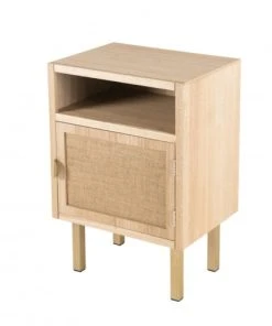 MACABANE Chevet 1 Niche 1 Porte Toile De Jute Pieds Métal Doré