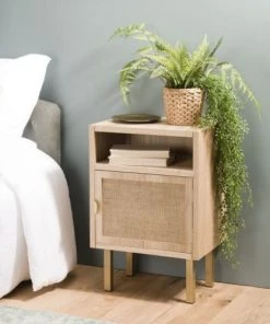 MACABANE Chevet 1 Niche 1 Porte Toile De Jute Pieds Métal Doré -Boutique Maisons du Monde chevet 1 niche 1 porte toile de jute pieds metal dore 3