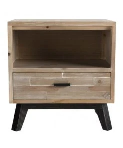 MACABANE Chevet 1 Tiroir 1 Niche Beige Pieds En Sapin Noir -Boutique Maisons du Monde chevet 1 tiroir 1 niche beige pieds en sapin noir 4