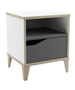 CALICOSY Chevet 1 Tiroir 1 Niche L36,8 Cm - Blanc Et Gris -Boutique Maisons du Monde chevet 1 tiroir 1 niche l36 8 cm blanc et gris 2