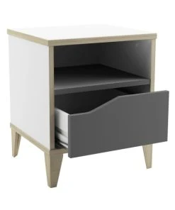 CALICOSY Chevet 1 Tiroir 1 Niche L36,8 Cm - Blanc Et Gris -Boutique Maisons du Monde chevet 1 tiroir 1 niche l36 8 cm blanc et gris 3