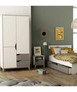 CALICOSY Chevet 1 Tiroir 1 Niche L36,8 Cm - Blanc Et Gris -Boutique Maisons du Monde chevet 1 tiroir 1 niche l36 8 cm blanc et gris 4