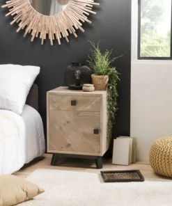 MACABANE Chevet 1 Tiroir 1 Porte Beige Pieds En Sapin Noir -Boutique Maisons du Monde chevet 1 tiroir 1 porte beige pieds en sapin noir 3
