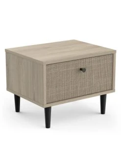 CALICOSY Chevet 1 Tiroir Décor Chêne Kronberg, Impression Rotin Et Noir Mat -Boutique Maisons du Monde chevet 1 tiroir decor chene kronberg impression rotin et noir mat 2