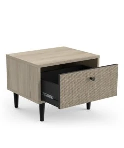 CALICOSY Chevet 1 Tiroir Décor Chêne Kronberg, Impression Rotin Et Noir Mat -Boutique Maisons du Monde chevet 1 tiroir decor chene kronberg impression rotin et noir mat 3