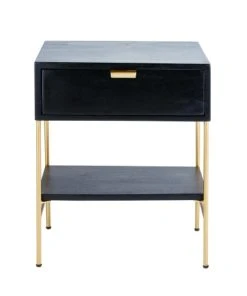 Maisons Du Monde Chevet 1 Tiroir En Acacia Massif Noir Et Métal Doré