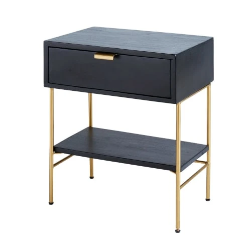 Maisons Du Monde Chevet 1 Tiroir En Acacia Massif Noir Et Métal Doré 4 Maisons Du Monde Chevet 1 Tiroir En Acacia Massif Noir Et Métal Doré – Image 2