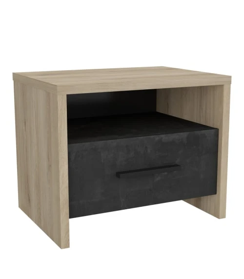 CALICOSY Chevet 1 Tiroir Et 1 Niche L49.6 Cm - Décor Chêne Et Noir 5 CALICOSY Chevet 1 Tiroir Et 1 Niche L49.6 Cm - Décor Chêne Et Noir – Image 3