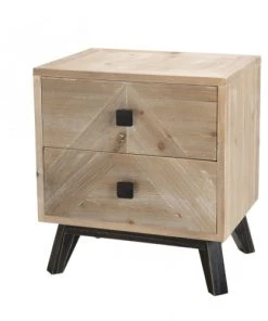 MACABANE Chevet 2 Tiroirs Beige Pieds En Sapin Noir