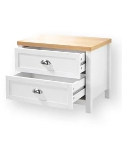 Casame Chevet 2 Tiroirs Blanc Et Décor Chêne L60 Cm -Boutique Maisons du Monde chevet 2 tiroirs blanc et decor chene l60 cm 3
