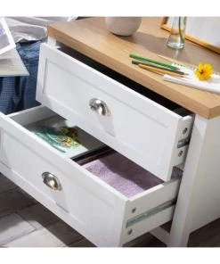 Casame Chevet 2 Tiroirs Blanc Et Décor Chêne L60 Cm -Boutique Maisons du Monde chevet 2 tiroirs blanc et decor chene l60 cm 4