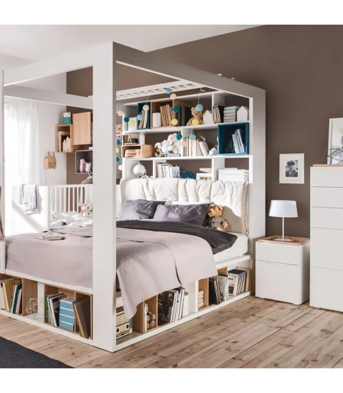 CALICOSY Chevet 2 Tiroirs Blanc Et Plateau Décor Chêne 4 CALICOSY Chevet 2 Tiroirs Blanc Et Plateau Décor Chêne – Image 2