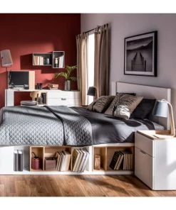 CALICOSY Chevet 2 Tiroirs Blanc Et Plateau Décor Chêne 9 CALICOSY Chevet 2 Tiroirs Blanc Et Plateau Décor Chêne -Boutique Maisons du Monde chevet 2 tiroirs blanc et plateau decor chene 2