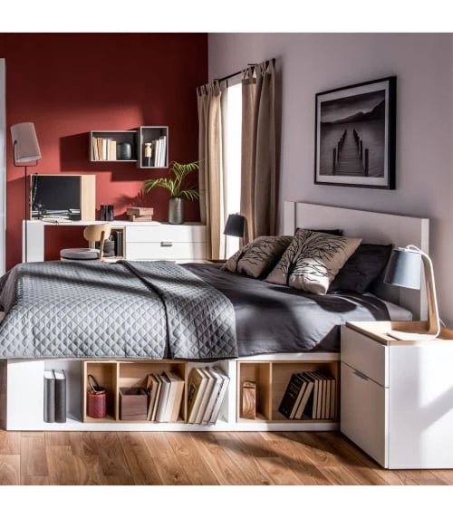 CALICOSY Chevet 2 Tiroirs Blanc Et Plateau Décor Chêne 5 CALICOSY Chevet 2 Tiroirs Blanc Et Plateau Décor Chêne – Image 3