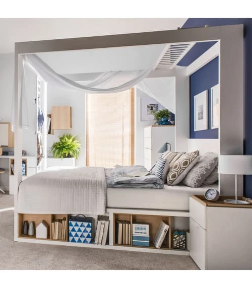 CALICOSY Chevet 2 Tiroirs Blanc Et Plateau Décor Chêne 6 CALICOSY Chevet 2 Tiroirs Blanc Et Plateau Décor Chêne – Image 4