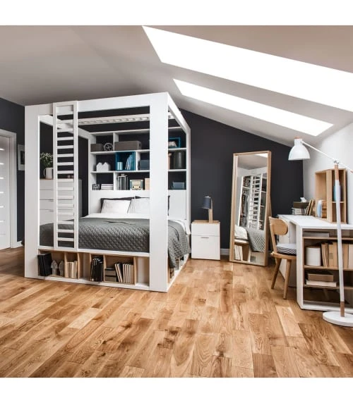 CALICOSY Chevet 2 Tiroirs Blanc Et Plateau Décor Chêne 7 CALICOSY Chevet 2 Tiroirs Blanc Et Plateau Décor Chêne – Image 5