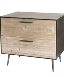 MACABANE Chevet 2 Tiroirs Bois Sapin Et Pieds Métal