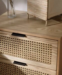 MACABANE Chevet 2 Tiroirs Cannage Naturel Pieds Métal Noir -Boutique Maisons du Monde chevet 2 tiroirs cannage naturel pieds metal noir 4