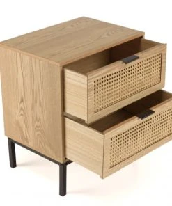 MACABANE Chevet 2 Tiroirs Cannage Naturel Pieds Métal Noir -Boutique Maisons du Monde chevet 2 tiroirs cannage naturel pieds metal noir 5