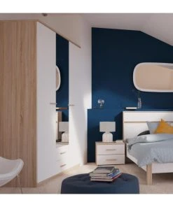 CALICOSY Chevet 2 Tiroirs Décor Bois Et Blanc L50 Cm -Boutique Maisons du Monde chevet 2 tiroirs decor bois et blanc l50 cm 4