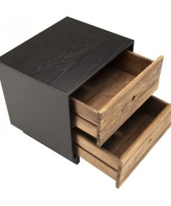 MACABANE Chevet 2 Tiroirs En Pin Recyclé Naturel Et Noir -Boutique Maisons du Monde chevet 2 tiroirs en pin recycle naturel et noir 2