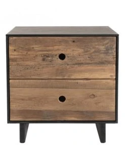 MACABANE Chevet 2 Tiroirs En Pin Recyclé Naturel Et Noir
