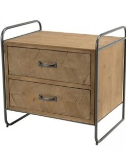 MACABANE Chevet 2 Tiroirs Sapin Marqueté Pieds Métal -Boutique Maisons du Monde chevet 2 tiroirs sapin marquete pieds metal 3