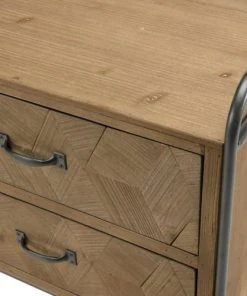 MACABANE Chevet 2 Tiroirs Sapin Marqueté Pieds Métal -Boutique Maisons du Monde chevet 2 tiroirs sapin marquete pieds metal 5