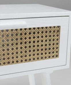 MACABANE Chevet Blanc 1 Tiroir Cannage Naturel -Boutique Maisons du Monde chevet blanc 1 tiroir cannage naturel 2