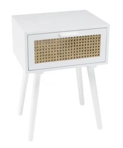 MACABANE Chevet Blanc 1 Tiroir Cannage Naturel