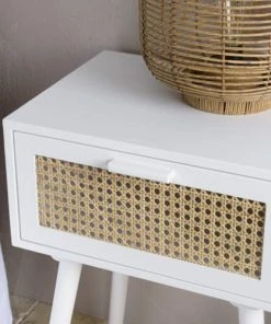 MACABANE Chevet Blanc 1 Tiroir Cannage Naturel -Boutique Maisons du Monde chevet blanc 1 tiroir cannage naturel 3