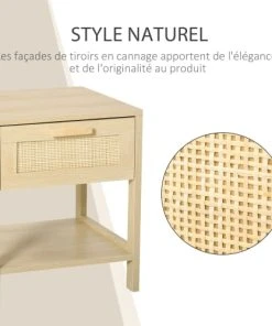 HOMCOM Chevet Cannage Rotin Panneau De Fibres Moyenne Densité Bois Clair -Boutique Maisons du Monde chevet cannage rotin panneau de fibres moyenne densite bois clair 4