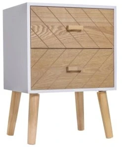 HOMCOM Chevet Design Scandinave Bicolore Blanc Hêtre