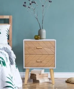 HOMCOM Chevet Design Scandinave Bicolore Blanc Hêtre 11 HOMCOM Chevet Design Scandinave Bicolore Blanc Hêtre -Boutique Maisons du Monde chevet design scandinave bicolore blanc hetre 3