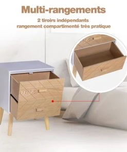 HOMCOM Chevet Design Scandinave Bicolore Blanc Hêtre 12 HOMCOM Chevet Design Scandinave Bicolore Blanc Hêtre -Boutique Maisons du Monde chevet design scandinave bicolore blanc hetre 4