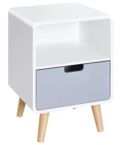 HOMCOM Chevet Design Scandinave Blanc Bleu Gris