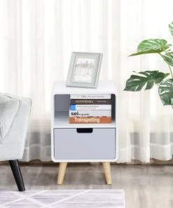 HOMCOM Chevet Design Scandinave Blanc Bleu Gris -Boutique Maisons du Monde chevet design scandinave blanc bleu gris 3