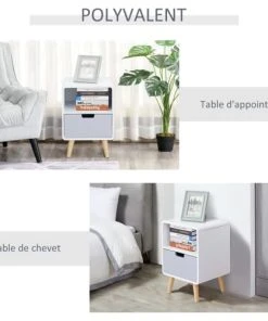 HOMCOM Chevet Design Scandinave Blanc Bleu Gris -Boutique Maisons du Monde chevet design scandinave blanc bleu gris 4
