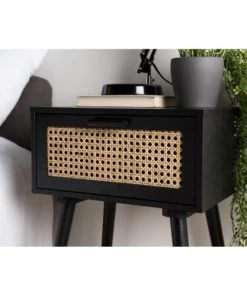 MACABANE Chevet En Bois 1 Tiroir Cannage Noir -Boutique Maisons du Monde chevet en bois 1 tiroir cannage noir 2