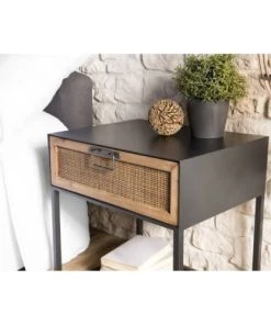 MACABANE Chevet En Métal Noir 1 Tiroir Cannage Couleur Naturelle -Boutique Maisons du Monde chevet en metal noir 1 tiroir cannage couleur naturelle 2