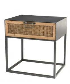 MACABANE Chevet En Métal Noir 1 Tiroir Cannage Couleur Naturelle