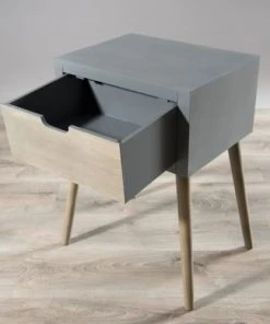 MACABANE Chevet En Pin Gris 1 Tiroir Beige -Boutique Maisons du Monde chevet en pin gris 1 tiroir beige 2