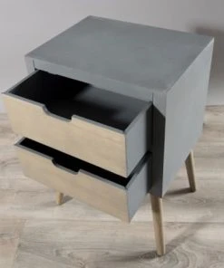 MACABANE Chevet En Pin Gris 2 Tiroirs Beige -Boutique Maisons du Monde chevet en pin gris 2 tiroirs beige 2