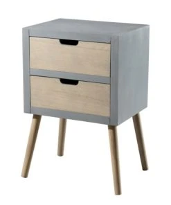 MACABANE Chevet En Pin Gris 2 Tiroirs Beige