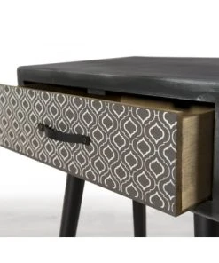 MACABANE Chevet En Pin Noir 1 Tiroir Motifs Noirs Et Blancs -Boutique Maisons du Monde chevet en pin noir 1 tiroir motifs noirs et blancs 3