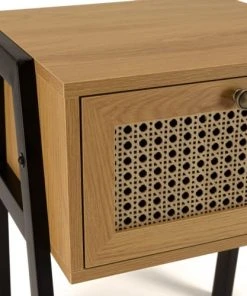 MACABANE Chevet Marron 1 Tiroir Effet Cannage Pieds Inclinés Métal Noir -Boutique Maisons du Monde chevet marron 1 tiroir effet cannage pieds inclines metal noir 2